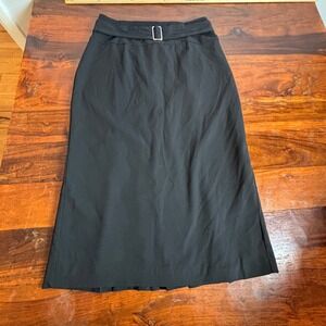 Worthington Black Midi Skirt Size 8 Buckle Detail Pleated Back Career Workwear